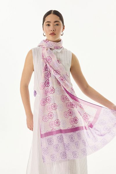 FENZA SCARF Βαμβακερό σάλι Sirius Star Pattern Cream-Lilac