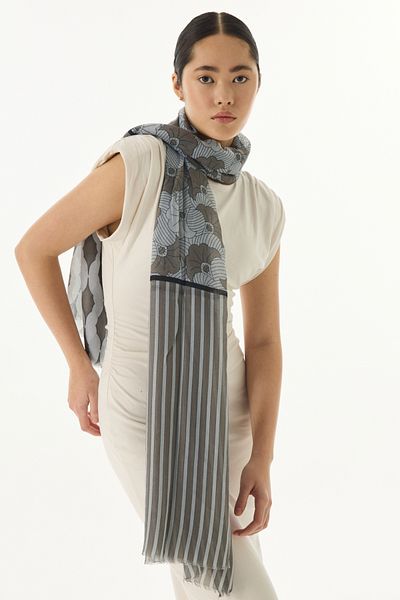 FENZA SCARF Γκρι ριγέ Diana βαμβακερό σάλι