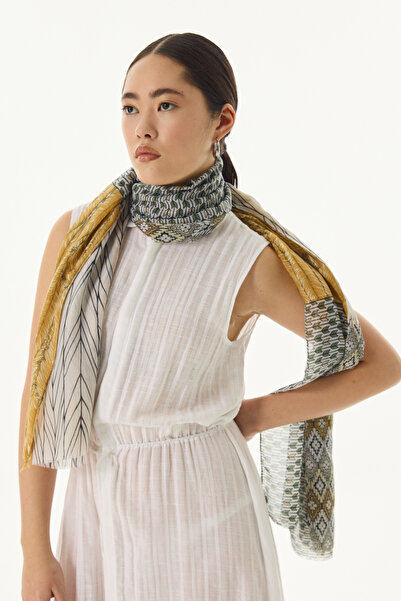 FENZA SCARF Khaki Cotton Shawl - SAHRA PATTERNED