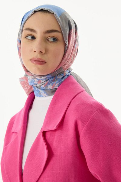 FENZA SCARF Βαμβακερό σάλι FAYLINN - Μοτίβο Ivy, Πούδρα-Γκρι