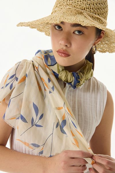 FENZA SCARF Βαμβακερό σάλι IVY - Μοτίβο με ριγέ φύλλα