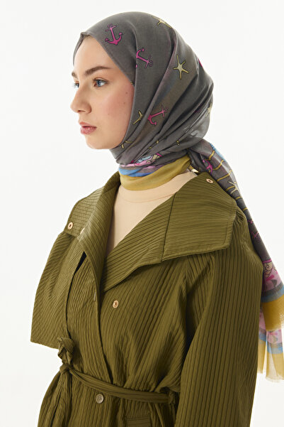 FENZA SCARF OCEAN TERRA - Gray Cotton Patterned Shawl