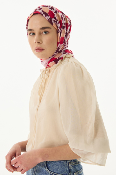 FENZA SCARF AMY نمط الرسم الأحمر السلمون القطن شال