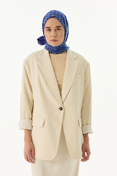 FENZA SCARF Μπλε βαμβακερό σάλι Aida με γεωμετρικό σχέδιο Sakks