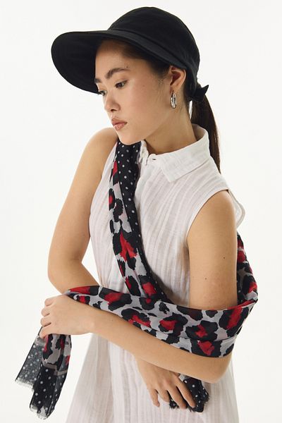 FENZA SCARF DİNA - Βαμβακερό σάλι με γκρι-μαύρο λεοπάρ σχέδιο