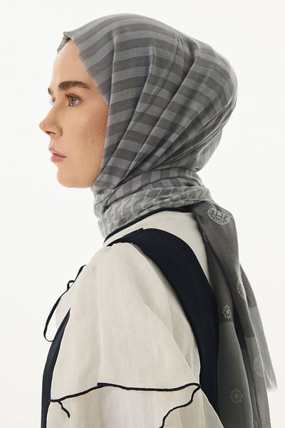 FENZA SCARF BELINDA MINIMAL PATTERN ΓΚΡΙ ΒΑΜΒΑΚΙ ΣΑΛΙ