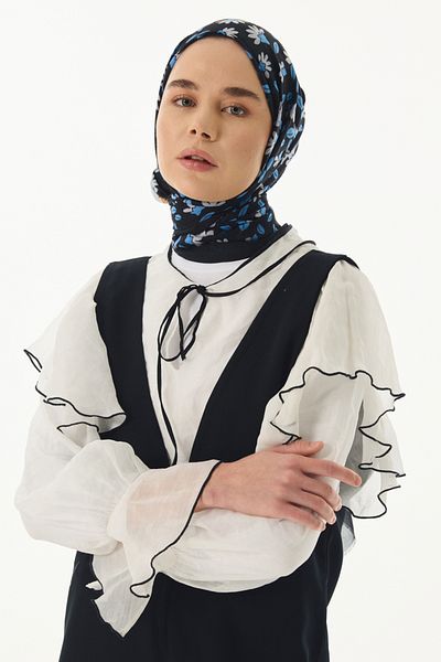FENZA SCARF FARAH șal din bumbac negru cu model de caractere
