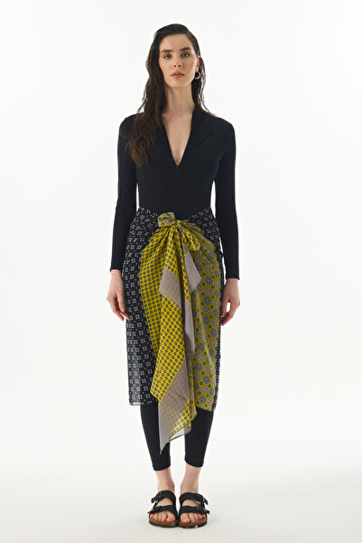 FENZA SCARF CAROL GEOMETRİK DESEN SARI PAMUKLU ŞAL