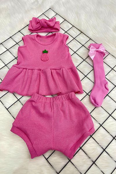 ADABEBEK New Season Heart Bandana and Ribbed Shorts Set with Socks Accessories