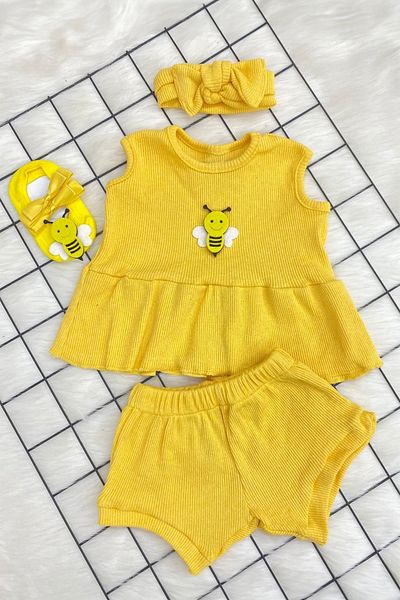 ADABEBEK New Season Heart Figure Bandana and Socks Accessory Ribbed Shorts Set
