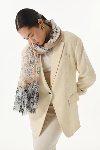 FENZA SCARF Sirius Star Patterned Cotton Cream-Grey Shawl