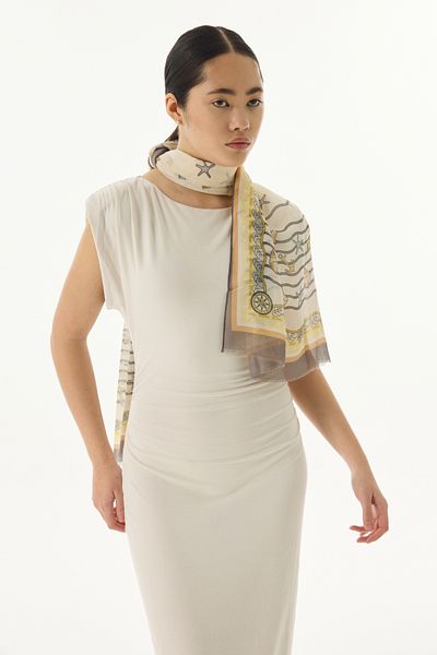 FENZA SCARF TERRA OCEAN - Cream Colored Cotton Patterned Shawl