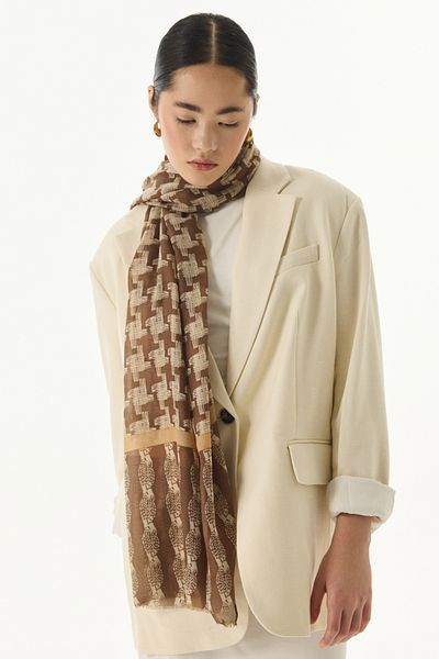 FENZA SCARF Σάλι MISTY καφέ βαμβακερό μοτίβο