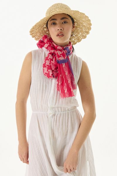 FENZA SCARF Φούξια ριγέ βαμβακερό σάλι MISTY