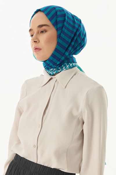 FENZA SCARF Πράσινο βαμβακερό μίνι μοτίβο Belinda σάλι