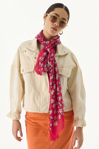 FENZA SCARF Φούξια βαμβακερό σάλι - FARAH Line Character Pattern