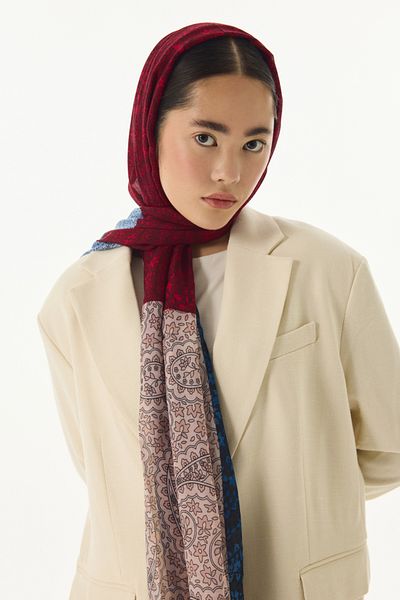 FENZA SCARF ASTER FLORAL PATTERN PUDRĂ-ROSĂ-INDIGO șal din bumbac