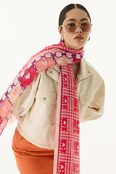 FENZA SCARF MAYA Mini - Fuchsia Cotton Houndstooth Patterned Heart Shawl