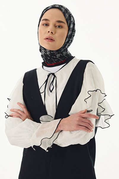 FENZA SCARF Black Cotton Yoko Houndstooth Patterned Shawl
