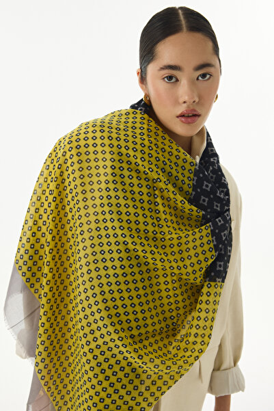 FENZA SCARF CAROL GEOMETRİK DESEN SARI PAMUKLU ŞAL