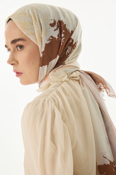 FENZA SCARF LAURA Cotton Shawl - Cloud Pattern, Cream-Powder