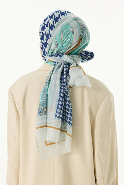 FENZA SCARF Mint Green Cotton Evie Houndstooth Patterned Shawl