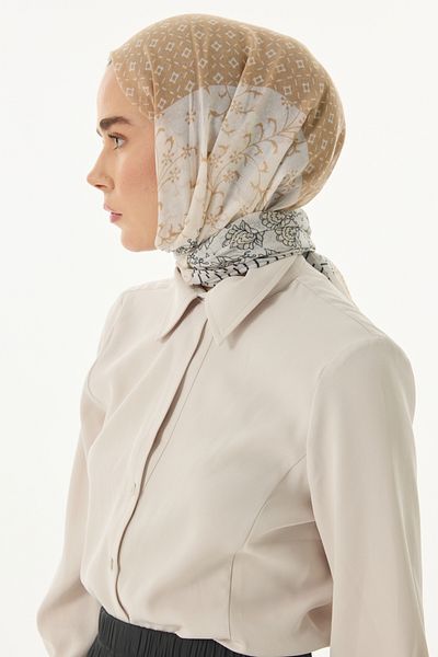 FENZA SCARF Βαμβακερό σάλι Mira Ethnic Pattern - Κρεμ Μπεζ