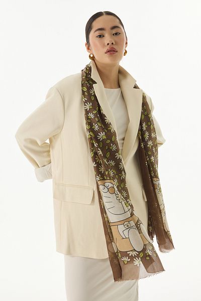 FENZA SCARF FARAH Καφέ Βαμβακερό Σάλι - Μοτίβο χαρακτήρων γραμμής