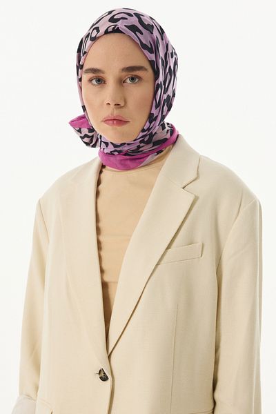 FENZA SCARF AMİRA Fuchsia-Lilac Cotton Shawl - Leopard Pattern, Degradé