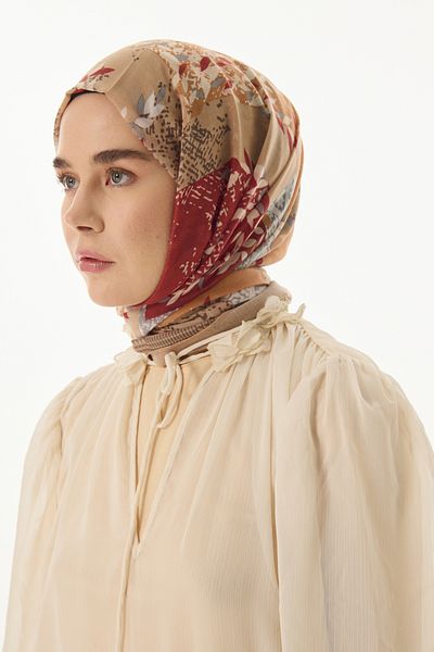 FENZA SCARF Βαμβακερό σάλι FAYLINN σε καφέ-πλακάκι χρώμα - μοτίβο κισσού