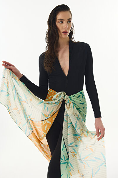 FENZA SCARF Πράσινο βαμβακερό σάλι με σχέδιο IVY Leaf