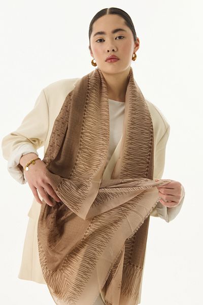 FENZA SCARF Кафяв памучен шал с шарка ARIA LINE