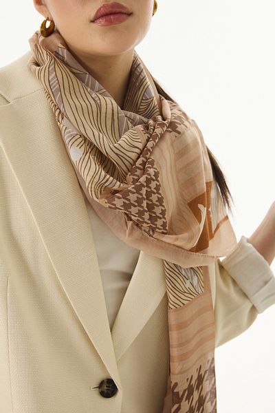FENZA SCARF Μπεζ βαμβακερό σάλι - EVIE μοτίβο Houndstooth