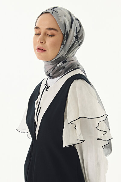 FENZA SCARF Gray Cotton Ella Flower Patterned Shawl