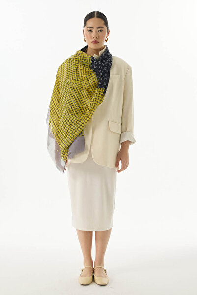 FENZA SCARF CAROL GEOMETRİK DESEN SARI PAMUKLU ŞAL