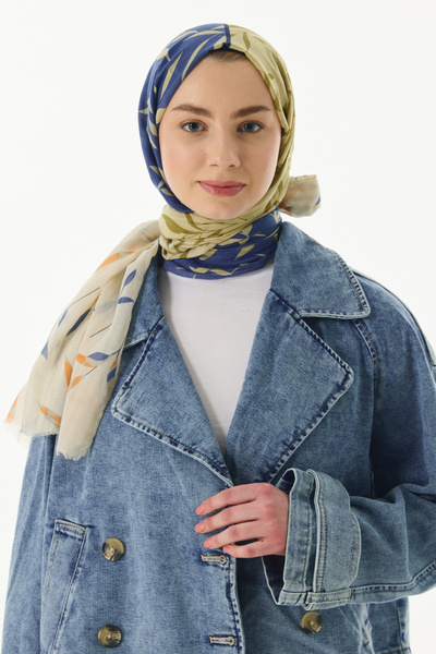 FENZA SCARF Βαμβακερό σάλι IVY - Μοτίβο με ριγέ φύλλα