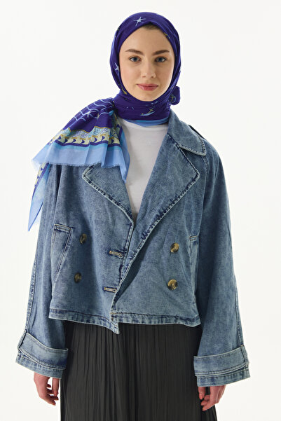 FENZA SCARF TERRA OCEAN - Saks Blue Cotton Shawl