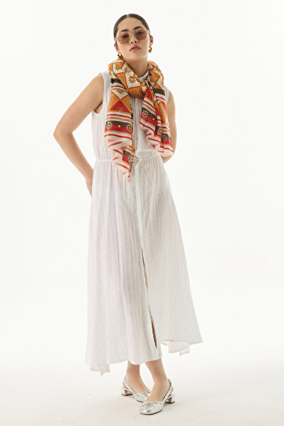 FENZA SCARF ŞAL DE BUMBAC ORANGE-ROZ CU MODEL ETNIC EDNA