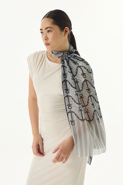 FENZA SCARF ΓΚΡΙ Βαμβακερό Σάλι - Μοτίβο άγκυρας HOPE
