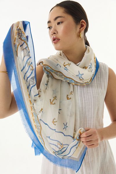 FENZA SCARF TERRA OCEAN - ΒΑΜΒΑΚΙ ΣΧΕΔΙΟ ΚΡΕΜ-ΜΠΛΕ ΣΑΛΙ
