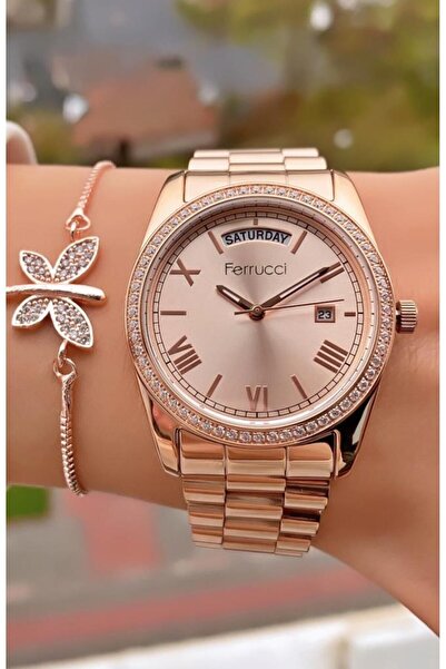 Ferrucci Marka Altın Renk Çelik Kordon 2 Yıl Garantili Kadın Kol Saati - Bile...