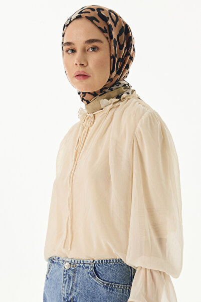 FENZA SCARF AMİRA Cotton Salmon-Cream Shawl - Leopard Pattern Gradient