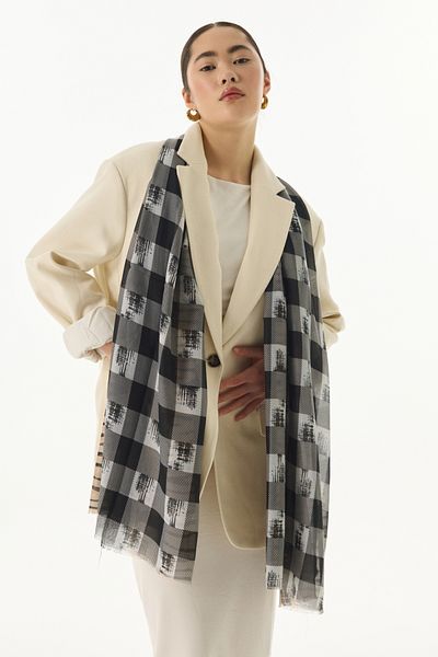 FENZA SCARF Μπεζ βαμβακερό σάλι Lulu Cube με σχέδιο