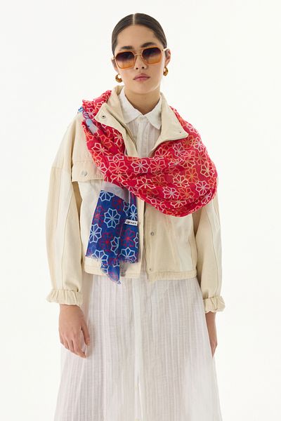 FENZA SCARF Sirius Star Pattern - șal din bumbac bleumarin și roșu