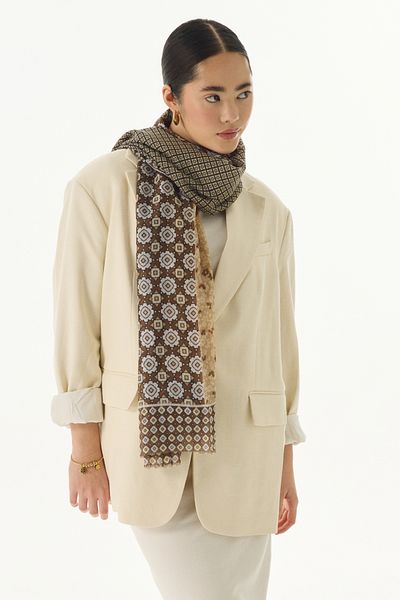 FENZA SCARF Brown Cotton Shawl - Violet Geometric Floral Pattern
