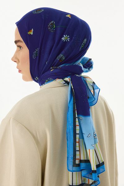 FENZA SCARF ABELIA - Βαμβακερό σάλι με μοτίβο Saks Blue Daisy