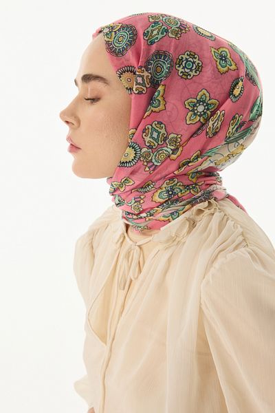 FENZA SCARF Σάλι με μοτίβο με φιόγκο από βαμβακερό ροζ λωτό