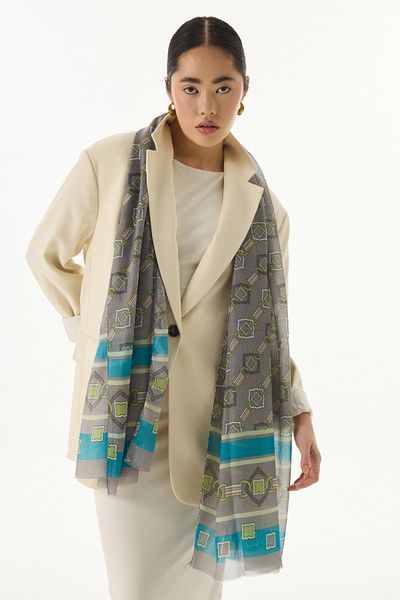 FENZA SCARF GLORIA Cotton Gray Shawl - Cube Pattern