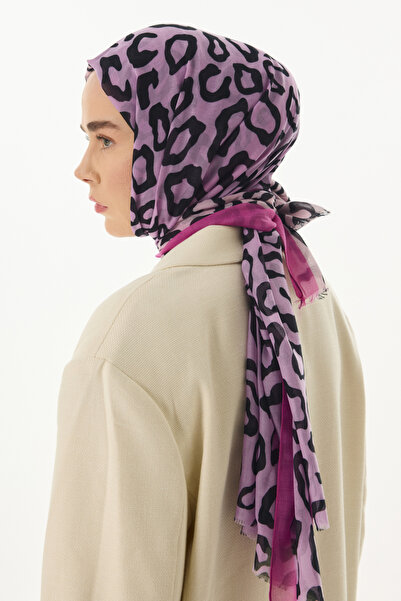 FENZA SCARF AMİRA Fuchsia-Lilac Cotton Shawl - Leopard Pattern, Degradé