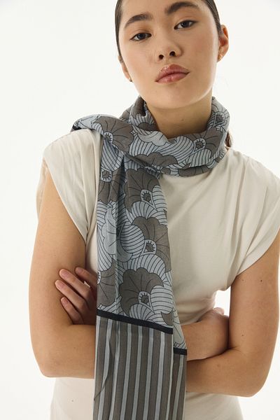 FENZA SCARF Γκρι ριγέ Diana βαμβακερό σάλι